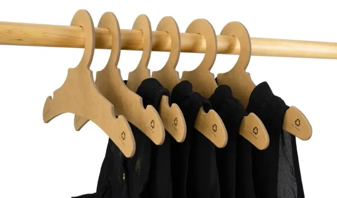 Show the effect of the kids' paper hangers when hanging clothes.